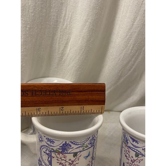 Set of 4 Mugs / Cups, Coffee / Tea, Floral pattern with 3-D Butterfly on handles - Picture 11 of 12